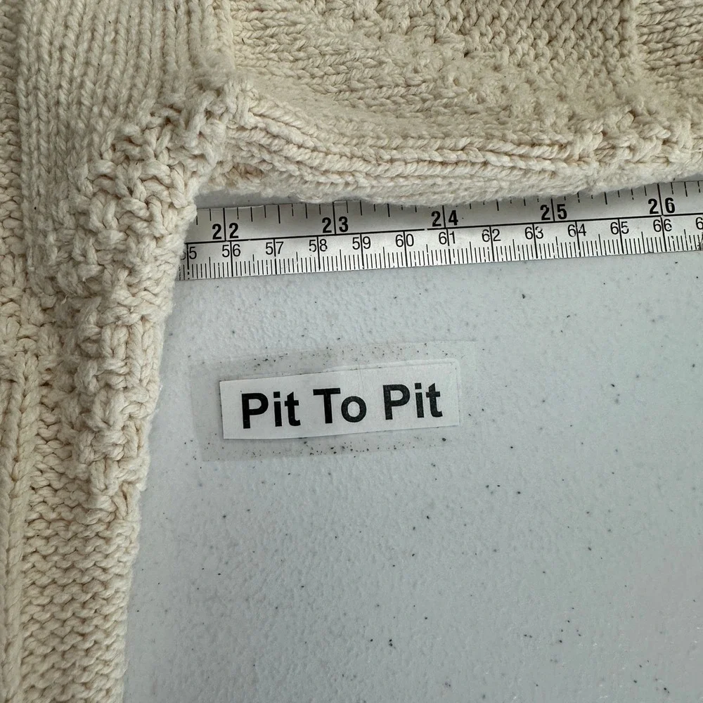 Womens Vintage Preppy Cable Knit Fisherman Sweater Sz XL Cream Cotton Minimalist